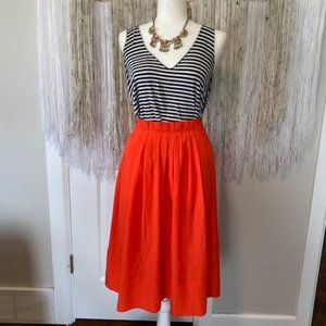 J Crew Orange Pleated Midi Skirt